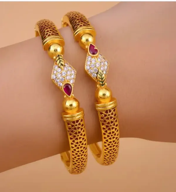 Gold-Plated_Filigree_Bangle_Pair_With_Ruby_And_Cubic_Zirconia_Accents