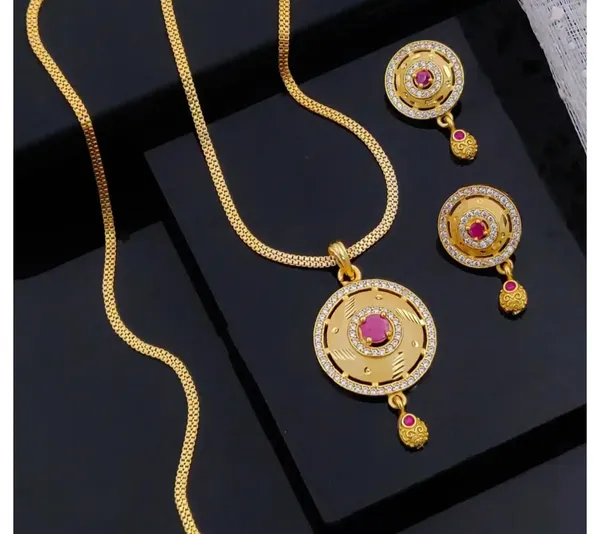 Traditional_Gold_Plated_Pendant_Set_With_Pink_Stone