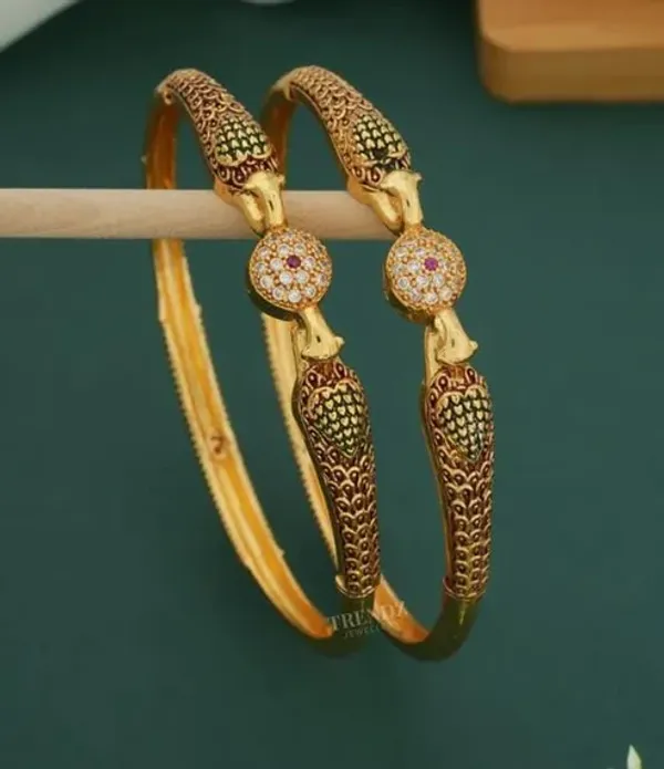 Traditional_Gold-Plated_Peacock_Design_Kada_Bangles_With_Green_And_Pink_Stones_(Set_Of_2)