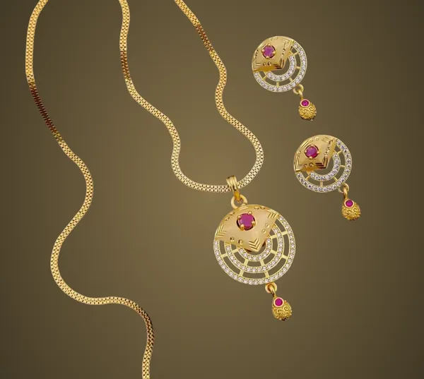 Gold-Toned_Cz_Stone_Studded_Pendant_Set_With_Earrings