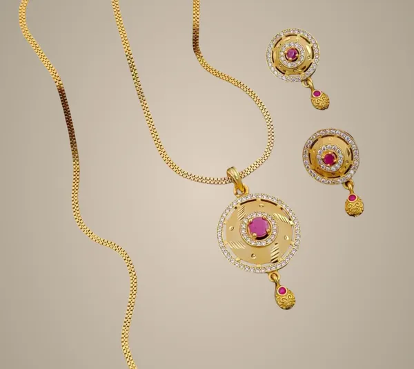 Traditional_Gold_Plated_Pendant_Set_With_Pink_Stone