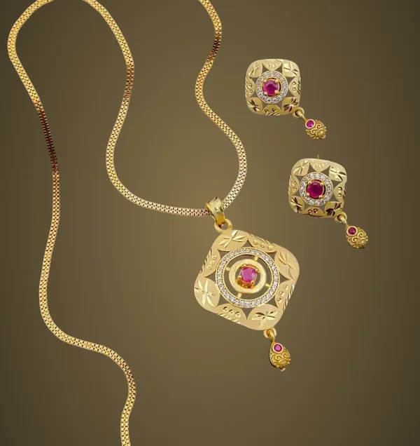 Traditional_Gold-Plated_Pendant_Set_With_Pink_Stone