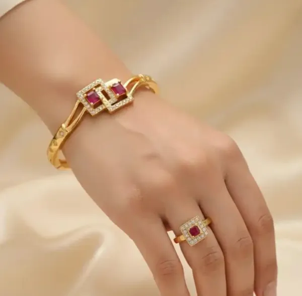 Elegant_Ruby_And_Diamond_Gold-Plated_Bracelet_And_Ring_Set