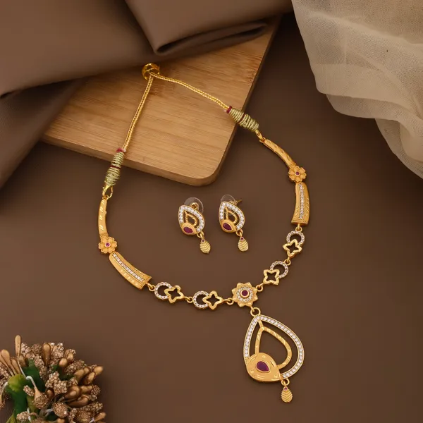 Gold-Toned_Peacock_Design_Necklace_Set_With_Ruby_Accents