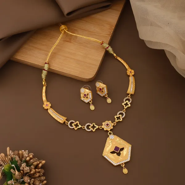 Gold-Toned_Floral_Necklace_Set_With_Ruby_Accents