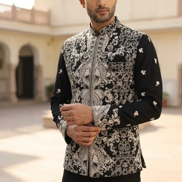 Embroidered_Black_Sheer_Sherwani_With_Intricate_White_Thread_Work