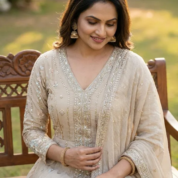 Women_Embroidered_Ethnic_Anarkali_Suit_Set_Beige_And_Purple_Combo