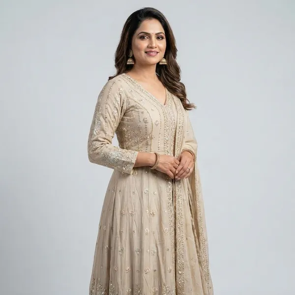 Women_Embroidered_Ethnic_Anarkali_Suit_Set_Beige_And_Purple_Combo