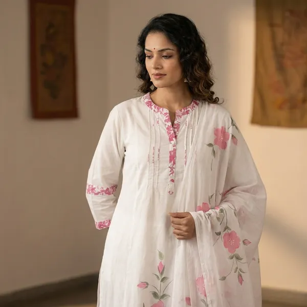 White_Floral_Embroidered_Kurta_Set_With_Pink_Details