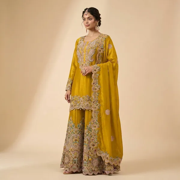 Mustard_Yellow_Embellished_Sharara_Suit_Set_With_Dupatta