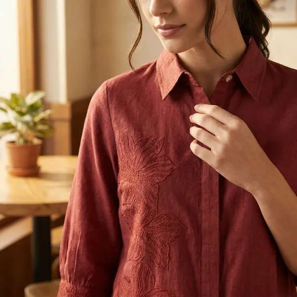 Maroon_Embroidered_Collar_Shirt_For_Women