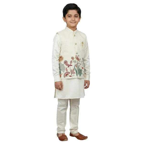 City_Live_Kids_Ethnic_Wear_Offwhite_Embroidered_Kurta_Pajama_Set