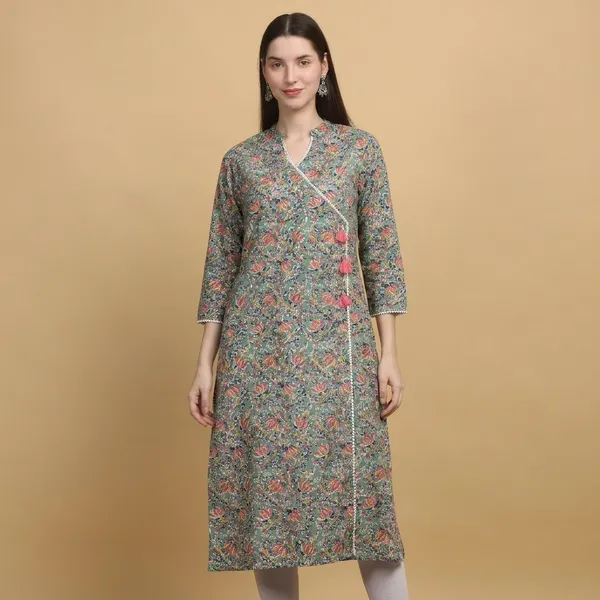 Floral_Print_Angrakha_Style_Kurta_For_Women