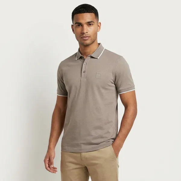 Boss_Men_Warm_Grey_Polo_T_Shirt_With_Collar_And_Button_Placket