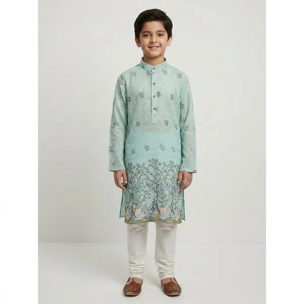 Boys_Mint_Green_Floral_Embroidered_Ethnic_Kurta_Set