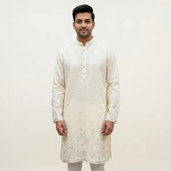 Men_Embroidered_Kurta_Cream_Ethnic_Wear