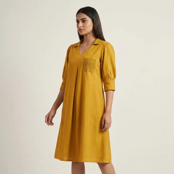 Mustard_Yellow_Vneck_Aline_Kurti_With_Embroidered_Details