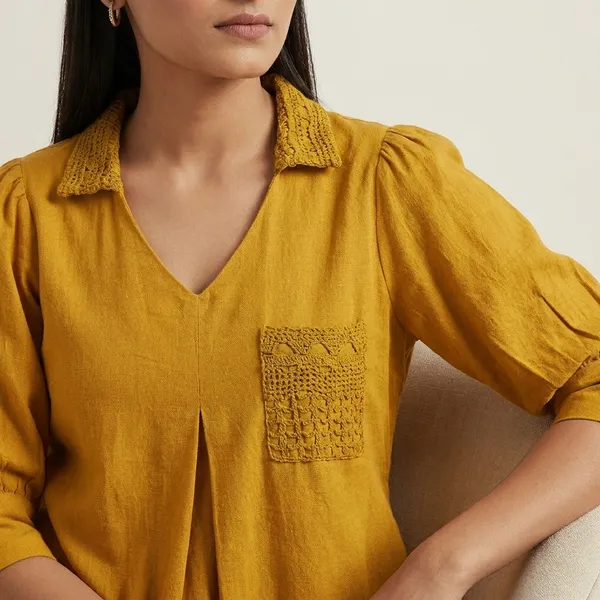 Mustard_Yellow_Vneck_Aline_Kurti_With_Embroidered_Details