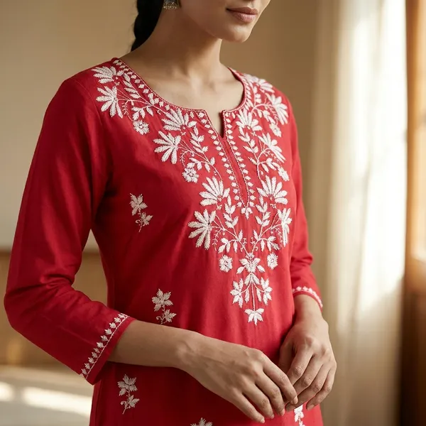 Red_Embroidered_Kurti_With_Floral_Pattern
