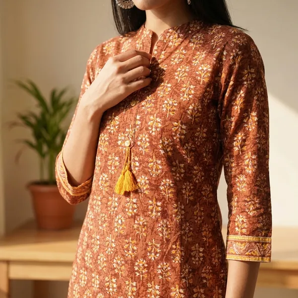 Women_Brown_Printed_Cotton_Kurti_With_Threequarter_Sleeves