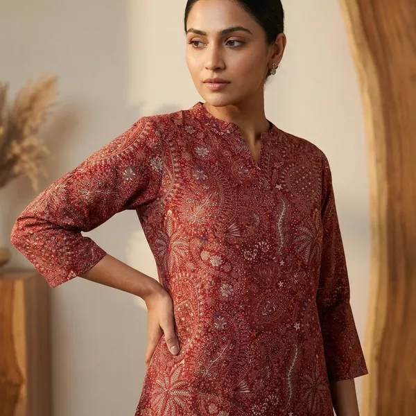 Red_Batik_Print_Cotton_Tunic_Top_For_Women