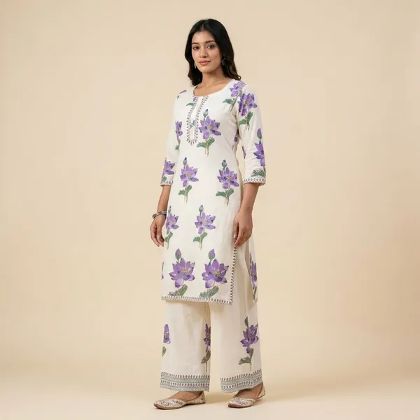 Purple_Floral_Block_Printed_Cotton_Kurta_Palazzo_Set