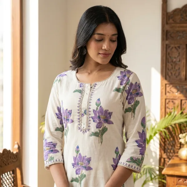 Purple_Floral_Block_Printed_Cotton_Kurta_Palazzo_Set