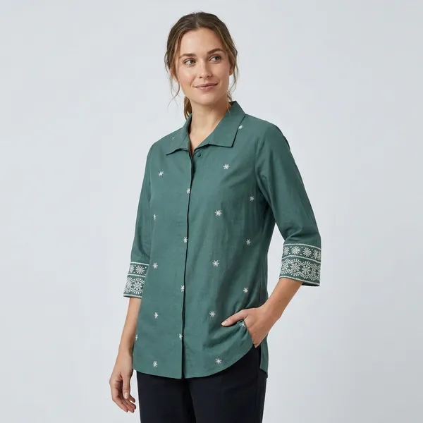 Green_Embroidered_Collar_Shirt_With_Floral_Detailing