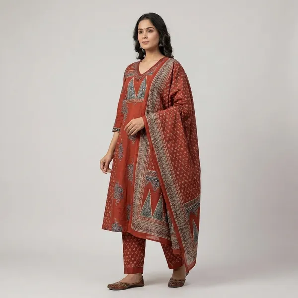 Maroon_Printed_Ethnic_Kurta_Set_With_Dupatta