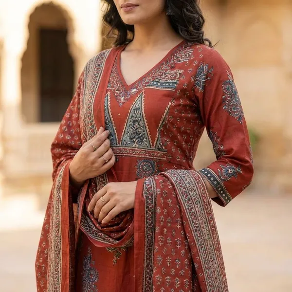 Maroon_Printed_Ethnic_Kurta_Set_With_Dupatta