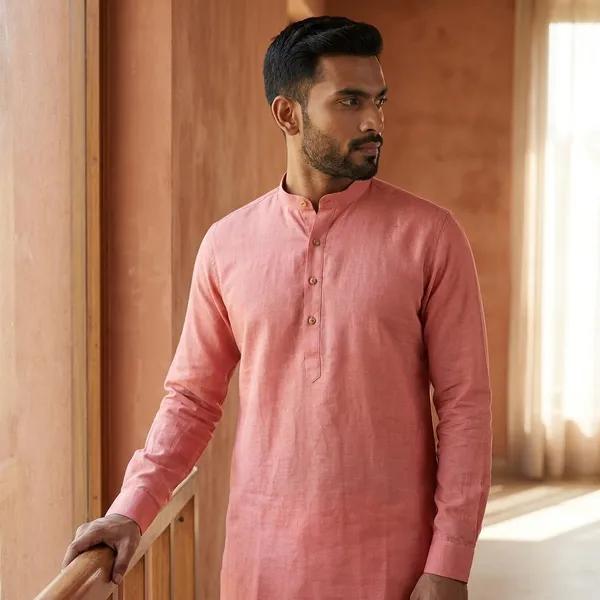 Men_Peach_Kurta_With_Mandarin_Collar_Classic_Ethnic_Wear