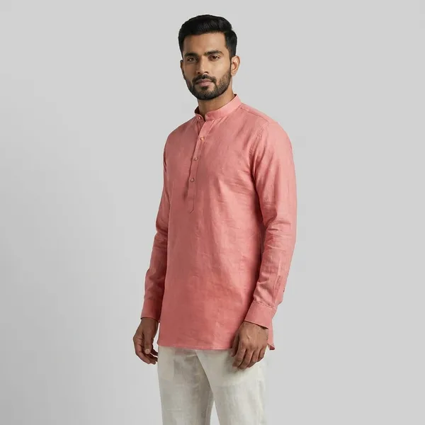 Men_Peach_Kurta_With_Mandarin_Collar_Classic_Ethnic_Wear