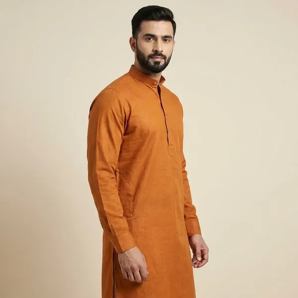 Men_Orange_Silk_Kurta_With_Mandarin_Collar