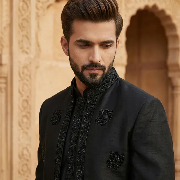 Black_Embroidered_Sherwani_Kurta_Set_For_Men