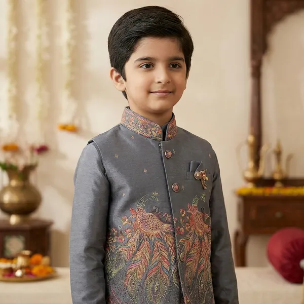 City_Live_Boys_Grey_Embroidered_Kurta_Pajama_Set_Ethnic_Wear