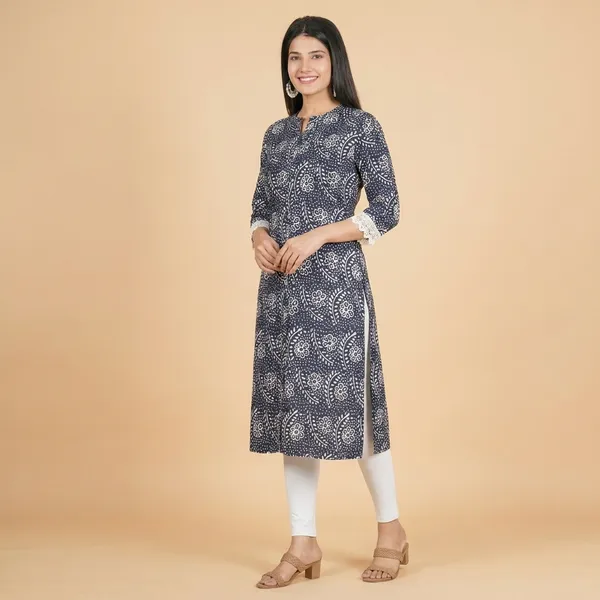 Navy_Blue_Floral_Printed_Cotton_Kurti_With_Lace_Detailing