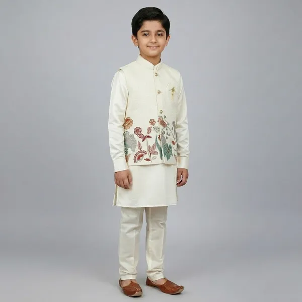 City_Live_Kids_Ethnic_Wear_Offwhite_Embroidered_Kurta_Pajama_Set