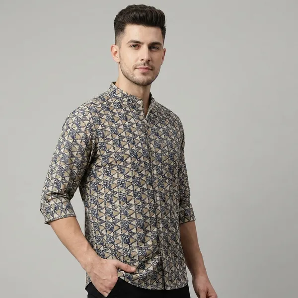 Men_Geometric_Print_Cotton_Shirt_Blue