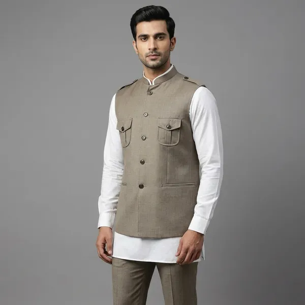Men_Sleeveless_Mandarin_Collar_Nehru_Jacket_With_Button_Closure_And_Chest_Pockets