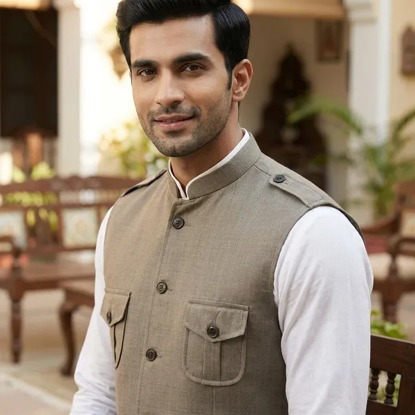 Men_Sleeveless_Mandarin_Collar_Nehru_Jacket_With_Button_Closure_And_Chest_Pockets
