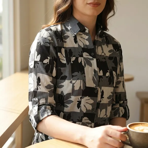 Floral_Print_Black_And_Grey_Shirt_For_Women
