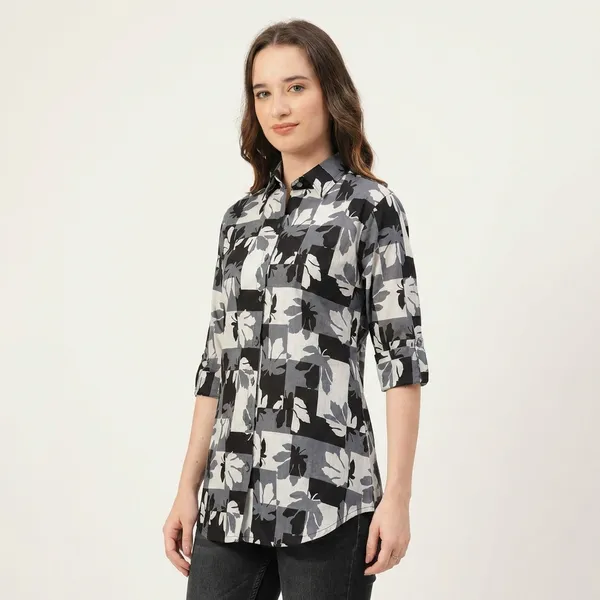 Floral_Print_Black_And_Grey_Shirt_For_Women