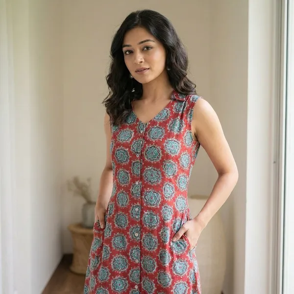 Women_Red_And_Blue_Floral_Print_Sleeveless_Midi_Dress