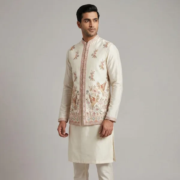 Elegant_Embroidered_Kurta_Set_For_Men_Offwhite_With_Floral_Embroidery