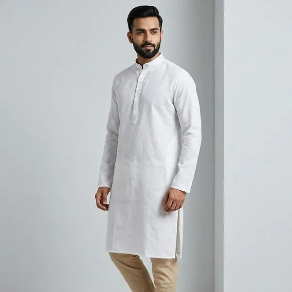 Men_White_Ethnic_Kurta_With_Mandarin_Collar