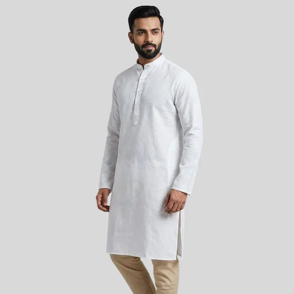 Men_White_Ethnic_Kurta_With_Mandarin_Collar