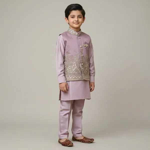 City_Live_Kids_Ethnic_Wear_Boys_Embroidered_Waistcoat_Kurta_Pajama_Set_(Purple)