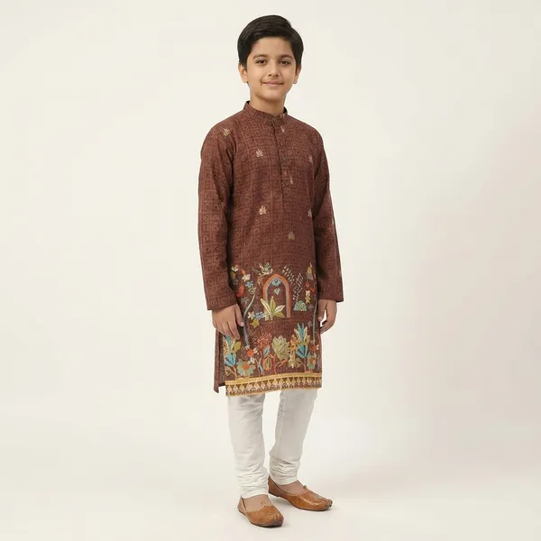 City_Live_Kids_Traditional_Brown_Embroidered_Kurta_Pajama_Set_For_Boys