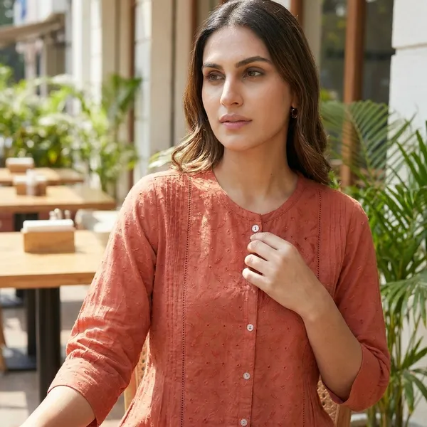 Women_Peach_Embroidered_Cotton_Buttondown_Tunic_Top