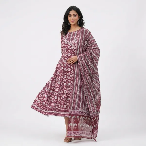 Women_Maroon_Printed_Anarkali_Kurta_Set_With_Dupatta